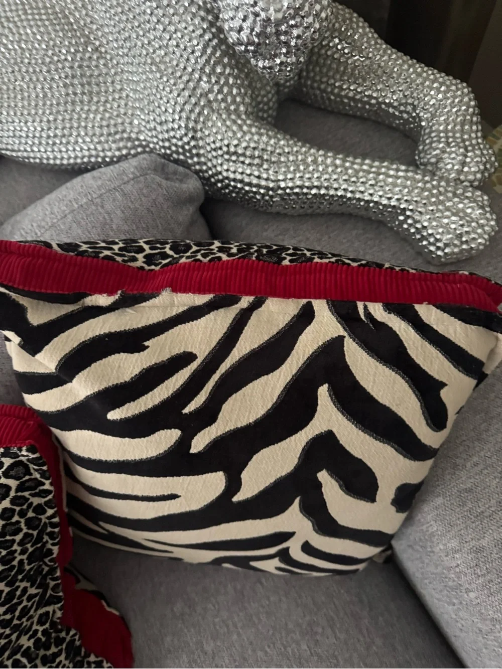 2 Waverly Zebra Leopard 18” Feather Throw Pillows Removable Zip Covers